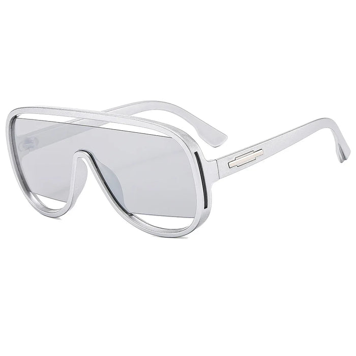 Gafas de sol de piloto de moda de gran tamaño para hombres, gafas de sol únicas con montura hueca para mujeres, lentes de espejo degradado retro de una pieza con protección UV400, sin montura