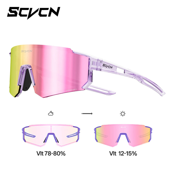 SCVCN New Photochromic Night Riding Glasses Outdoor Sport UV400 Travel Camping Sunglasses Men Women MTB Bike Cycling Glasses