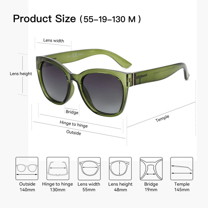 ZENOTTIC Gafas de sol polarizadas para mujer con montura gruesa de mariposa original, protección UV400, estilo ojo de gato