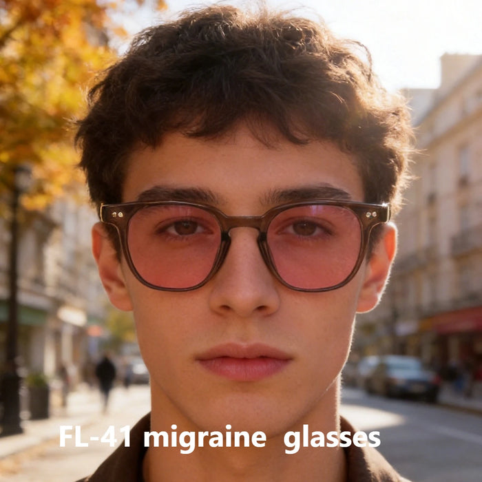 SHINU FL-41 Gafas FL41 Cristales Tintados para Hombre y Mujer, Lentes Rosa FL41 Bloqueadoras de Luz Azul Verde 480-520nm, Gafas para Migraña