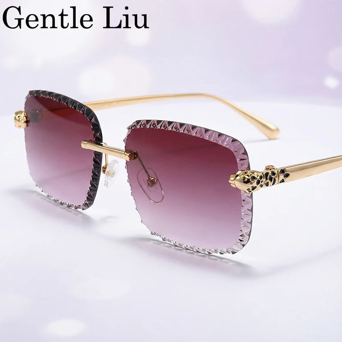Gafas de sol retro cuadradas sin montura para hombre 2026, de marca de lujo, sin marco, estilo punk, rectangulares, para hombre, con borde recortado, protección UV400
