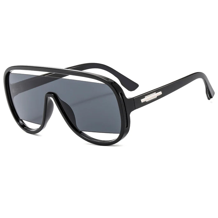 Gafas de sol de piloto de moda de gran tamaño para hombres, gafas de sol únicas con montura hueca para mujeres, lentes de espejo degradado retro de una pieza con protección UV400, sin montura