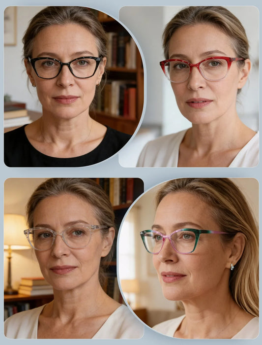 MODFANS Gradient Cat-Eye Polygonal Blue Light-Blocking Reading Glasses, Geometrically Cut Clear PC, for Women, +0.5 to +4.0.