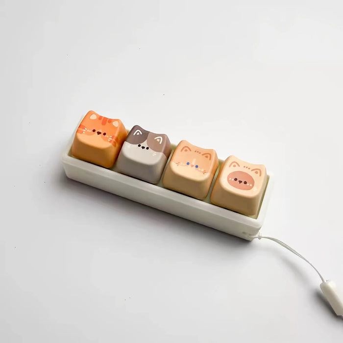 Cute Cat 4 in 1 Keyboard Button Keychain Portable Mini Cute Cat Themed Keyboard Key Pendant