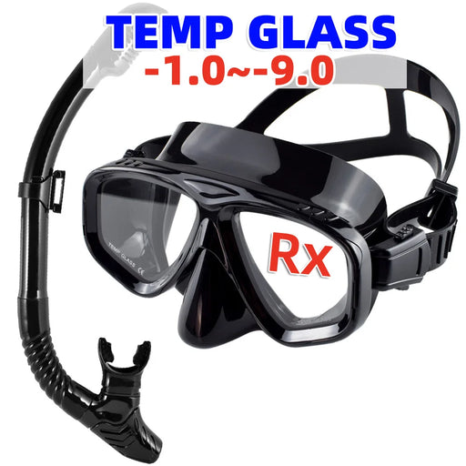 Set de máscara de buceo y esnórquel con lentes graduadas para miopía, vidrio templado, gafas de natación con sistema de tubo seco para vista corta