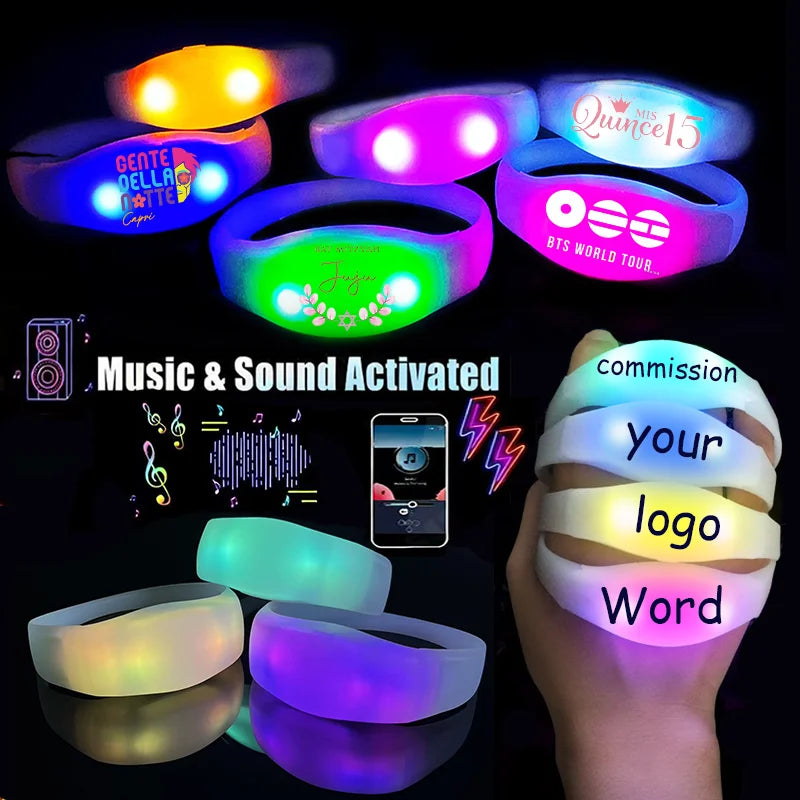 10-50Pcs Music & Sound Activated Led Bracelet for Wedding Glow Bracelet Light Up Bracelet Birthday Glow in The Dark Party Favor