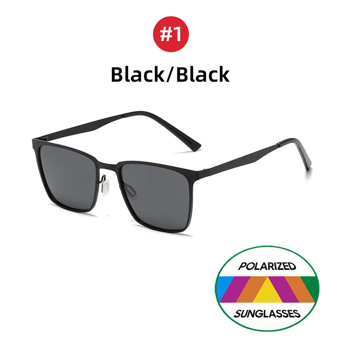 VIVIBEE Gafas de Sol Clásicas Rectangulares Polarizadas para Hombre, Negro Mate, UV400, de Moda, Cuadradas, con Bisagra de Resorte, para Conducir