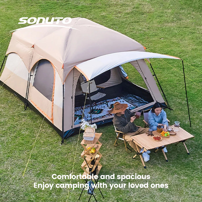 Outdoor Camping Family Tent 3-12 Person Double Layers Oversize 2 Rooms Thickened Rainproof Outdoor Family Camp Tour Equipment