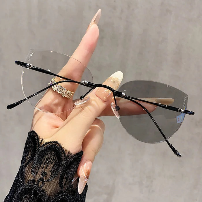 Ultralight Women's Frameless Glasses Frame Color Change Myopia Glasses Fashion Cat Glasses Frame Glasses