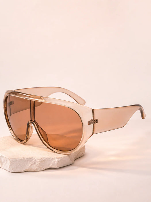Y2K Wide Rim Shield Sunglasses, Unisex Oversized Wraparound Frame Solid Lens Street Style Eyewear