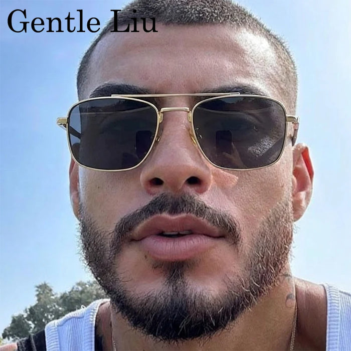 2026 Luxury Square Sunglasses Men Retro Double Bridge Metal Frame Driving Eyewear Vintage Sun Glasses For Male Outdoor Shades