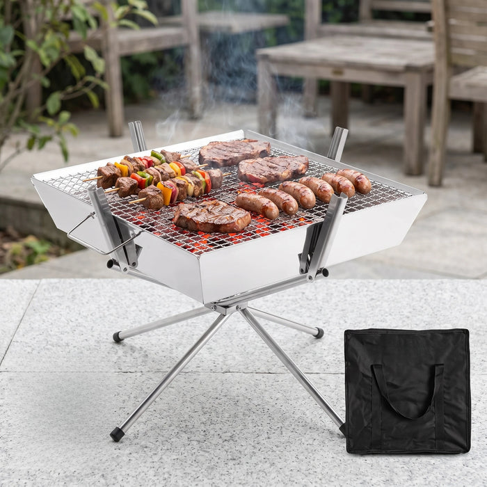 Goture 1pc Portable Stainless Steel Foldable BBQ Grill, 1-2 People Charcoal Stove for Camping Picnic & Outdoor