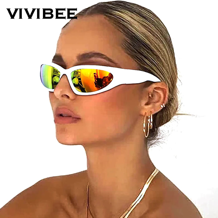 VIVIBEE Y2K Sunglasses Women Steampunk Mirror White Sports Mne Goggles UV400 Punk Sun Glasses 2026 Trending Product
