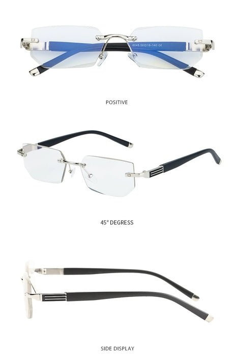 MODFANS Presbyopia Reading Glasses Blue Light Refractive Rimless Blue Light Blocking Glasses Men Correction Transparent Eyewear