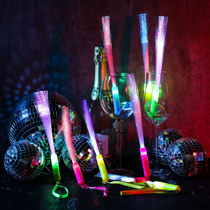 24-200Pcs Fiber Optic Wands Glow LED Light up Wand Bulk Flashing Sticks with Included Batteries for Party Favor Wedding Birthday