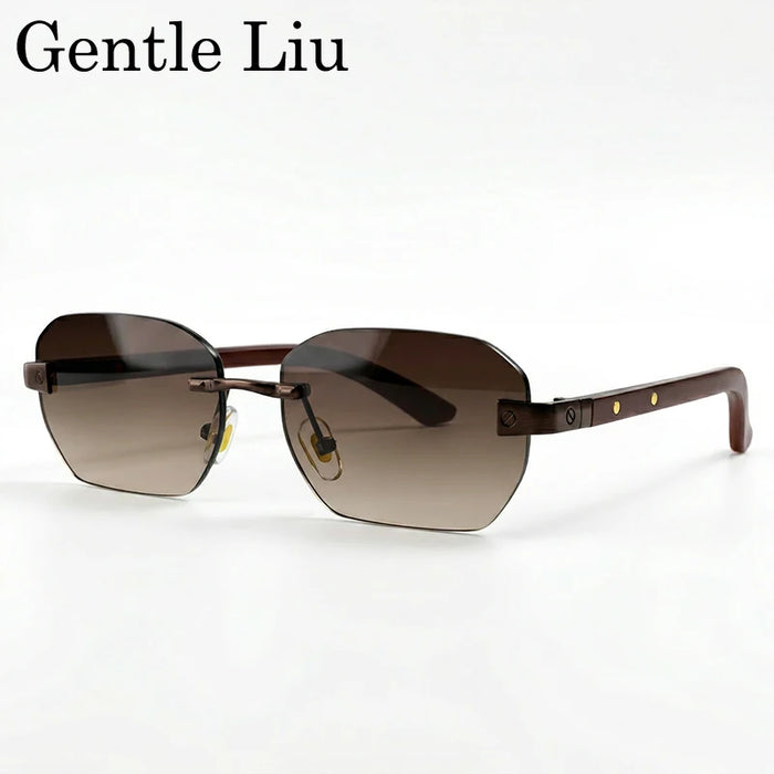 Gafas de sol pequeñas cuadradas sin montura para hombre 2026, de lujo, de diseñador, vintage, poligonales, rectangulares, con montura metálica dorada, estilo retro