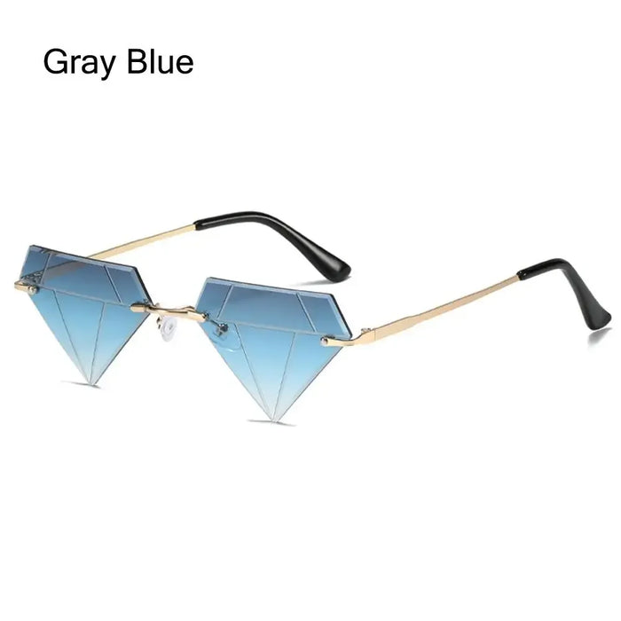 Triangle Diamond Shaped Sunglasses for Women Men Vintage Clear Ocean Gradient Glasses Rimless Polygon Sun Glasses