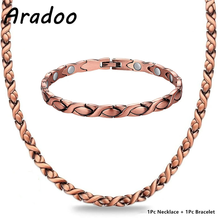 ARADOO Premium Copper Bracelet Necklace for Women Men Jewelry Set Gifts