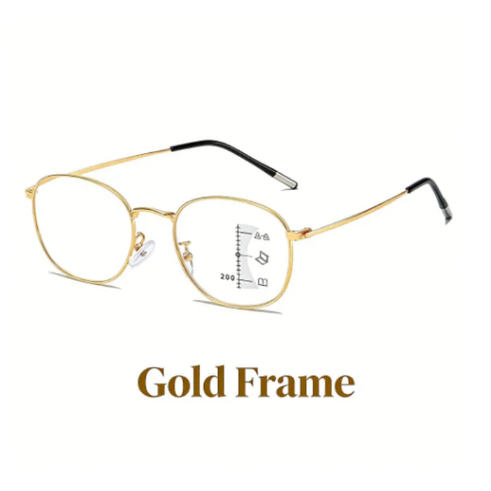 New Progressive Multifocal Reading Glasses for Both Near and Far Vision, Ultra-Light Metal Full-Frame, Anti-Blue Light, Suitable