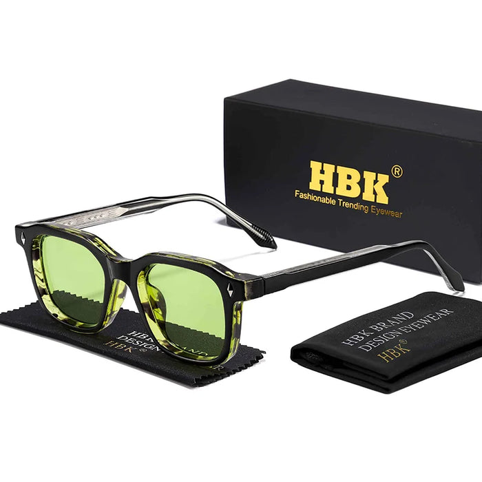 HBK Elegant Square Men's Sunglasses Fashion Frame Vintage Temple Tips Women's Travel Business Party Gift Glasses UV400