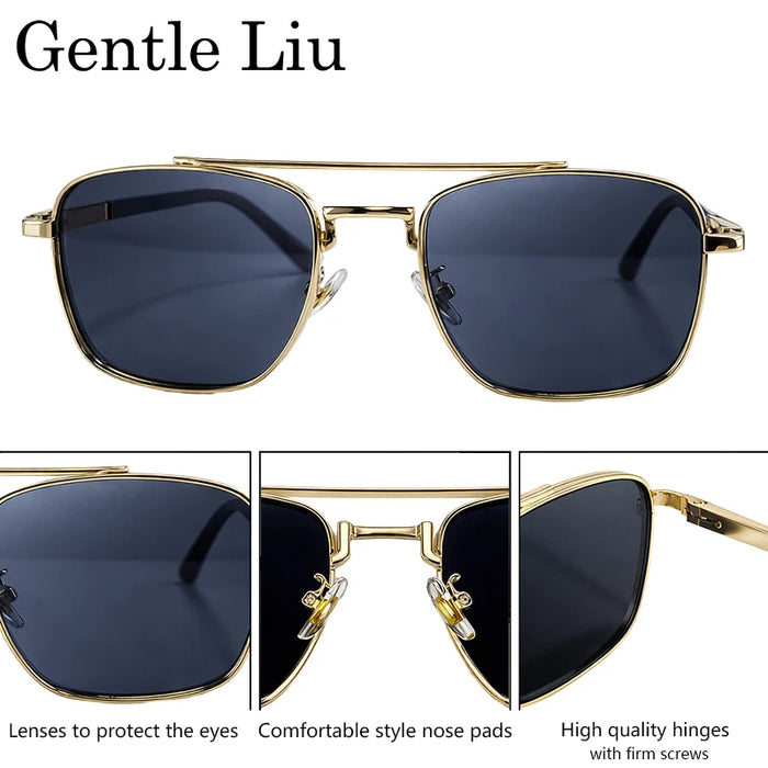 2026 Luxury Square Sunglasses Men Retro Double Bridge Metal Frame Driving Eyewear Vintage Sun Glasses For Male Outdoor Shades