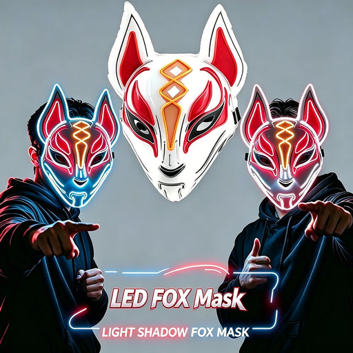 Máscara LED de zorro, luz de neón, máscara japonesa Kitsune para Halloween, cosplay, fiesta, rave, festival, disfraz, máscara brillante de cable EL