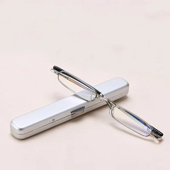Lunettes de lecture portables style porte-stylo, en métal ultra-léger, anti-lumière bleue, lunettes haut de gamme pour personnes âgées.