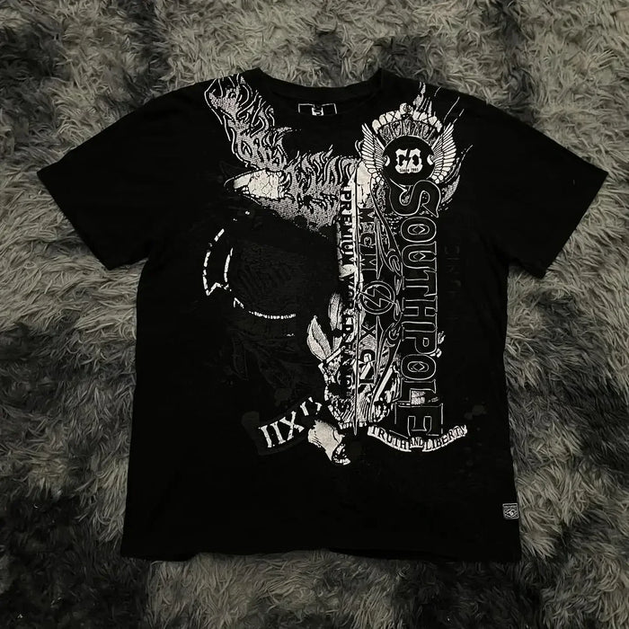 MMA ELITE Cross Skull Print Green Y2K T Shirt Men Loose Fit Streetwear Graphic Tee Oversized Glow Dark Party Ins Popularity Tops
