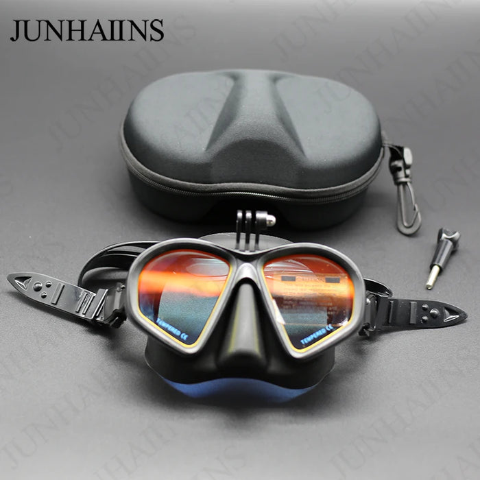 Wet Low Volume Diving Mask Tempered Glass Freedive Mask J-type Diving Mask Snorkel Set with Camera Mount Black