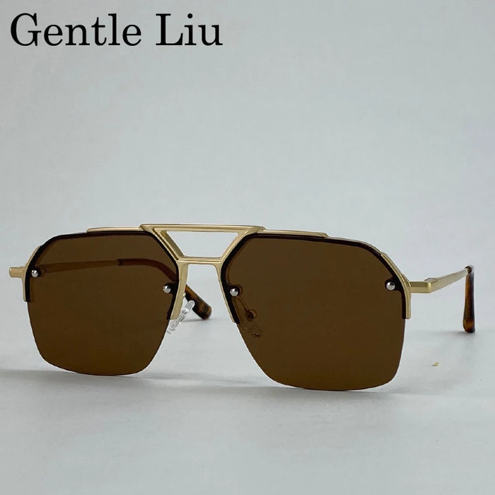 Gafas de sol retro cuadradas grandes para hombre 2026 de marca de lujo punk, gafas de sol de doble puente de metal, gafas steampunk clásicas, gafas de exterior