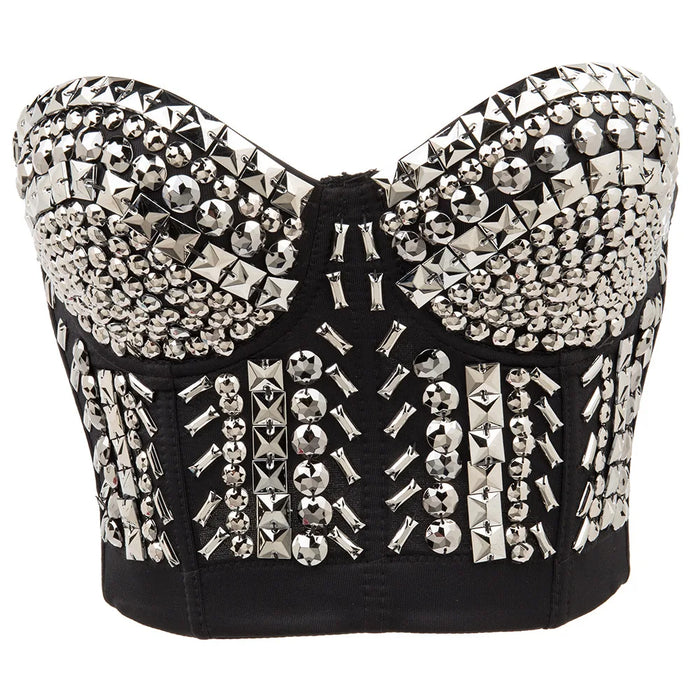 Soutien-gorge sexy de luxe avec perles grises pour femme, haut de punk rock, bralette y2k, push-up, sous-vêtement, club de danse, soutien-gorge avec bretelles