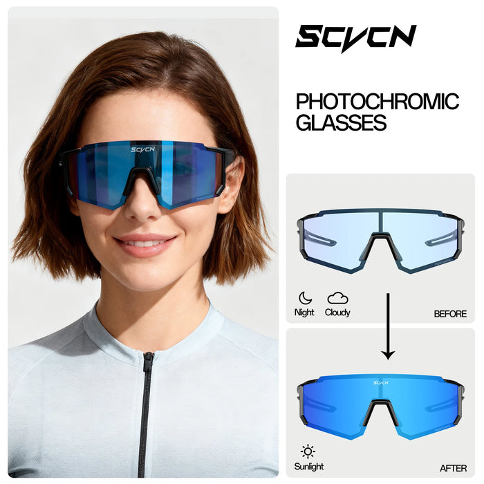 SCVCN New Photochromic Night Riding Glasses Outdoor Sport UV400 Travel Camping Sunglasses Men Women MTB Bike Cycling Glasses