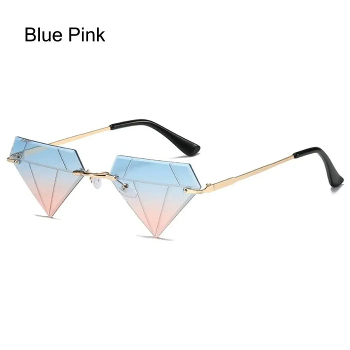 Triangle Diamond Shaped Sunglasses for Women Men Vintage Clear Ocean Gradient Glasses Rimless Polygon Sun Glasses