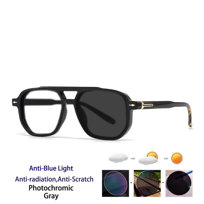 New Fashion Double Beam Anti Blue Light Photochromic Presbyopia Glasses for Women and Men Retro Brand Design Presbyopia Glasses