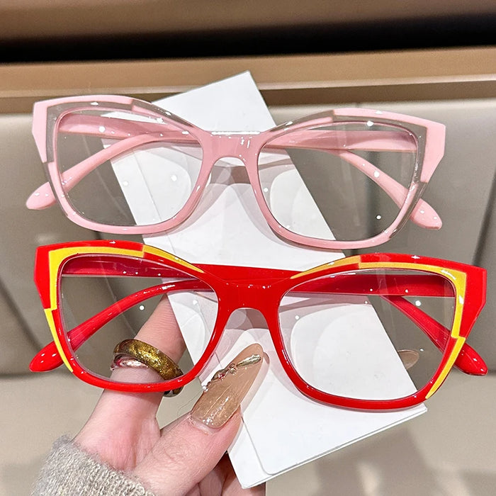 Gafas de lectura de ojo de gato elegantes para mujer - Diseño moderno de bloques de color, bloqueo de luz azul, aumento de 1.0 a 4.0