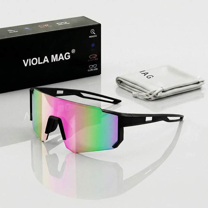 VIOLA MAG Unisex Sports Sunglasses, Oversized Frame Cycling Glasses, Lightweight TR90 Lenses, Non-slip for Running, Fishing, Hik
