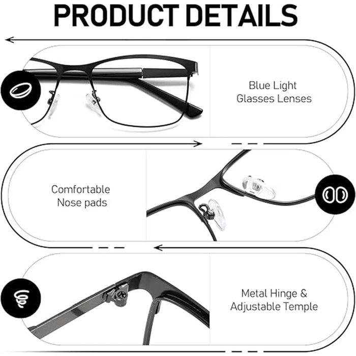 Reading Glasses Men Photochromic Blue Light Blocking Readers Wide Frame Style Metal Frame Tinted Eyeglasses