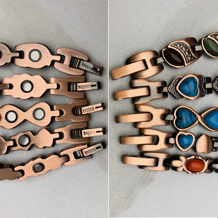 Vinterly Pure Copper Bracelet Magnetic Therapy 22cm Vintage Artificial Turquoise Benefits Chain Link Jewelry Blue Stones Magnets