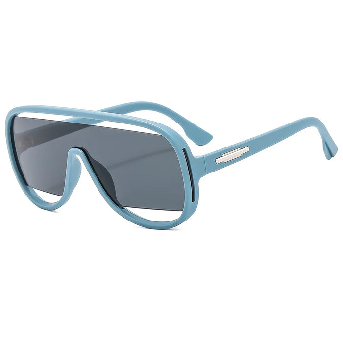 Gafas de sol de piloto de moda de gran tamaño para hombres, gafas de sol únicas con montura hueca para mujeres, lentes de espejo degradado retro de una pieza con protección UV400, sin montura