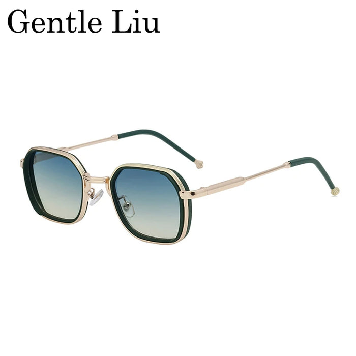 2026 Lunettes de soleil Steampunk carrées pour hommes, monture en métal polygonale, petites lunettes de soleil punk noires pour la conduite