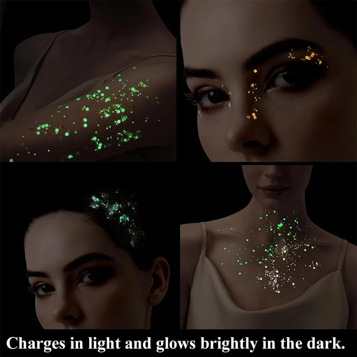 Luminous Glitter Gel Face Body Art Makeup UV Glow in The Dark Waterproof Long Lasting for Party Rave Festival Cosmetic Tool