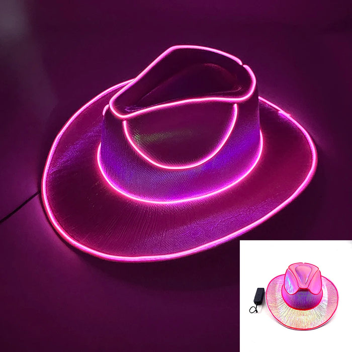 Despedida de Soltera Artículos Luminosos Novia Sombrero de Vaquera Brillante Gorra de Vaquero Nacarada con LED Sombrero de Moda con Luz de Neón para Fiesta