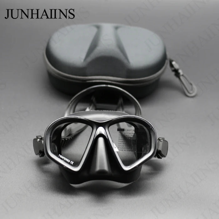 JUNHAIINS Tempered Glass Freediving Mask Snorkeling Set Foldable Snorkel J-Type Diving Mask with Camera Mount