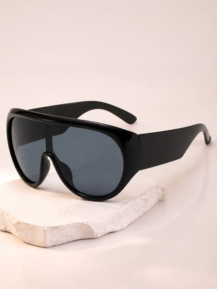 Y2K Wide Rim Shield Sunglasses, Unisex Oversized Wraparound Frame Solid Lens Street Style Eyewear
