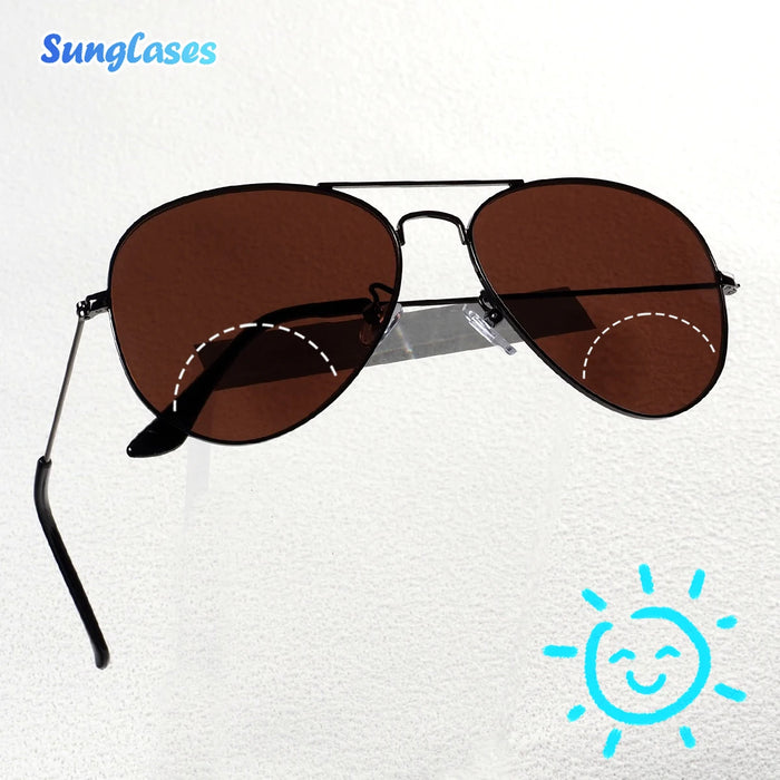 ZOZOTOMI Bifocal Reading Glasses Sunglasses Men Women Pilot Metal Frame Dual Focus Presbyopic Spectacles Coating Lens UV400