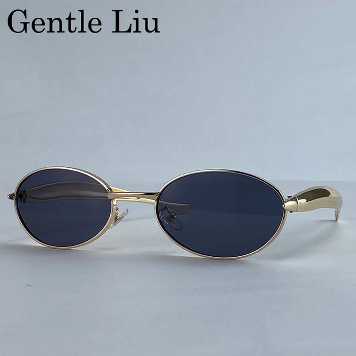 Vintage Small Frame Oval Sunglasses Women 2026 Luxury Trendy Steampunk Metal Sun Glasses For Lady Classic Outdoor UV400 Shades