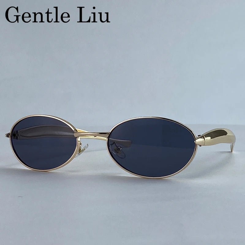 Vintage Small Frame Oval Sunglasses Women 2026 Luxury Trendy Steampunk Metal Sun Glasses For Lady Classic Outdoor UV400 Shades