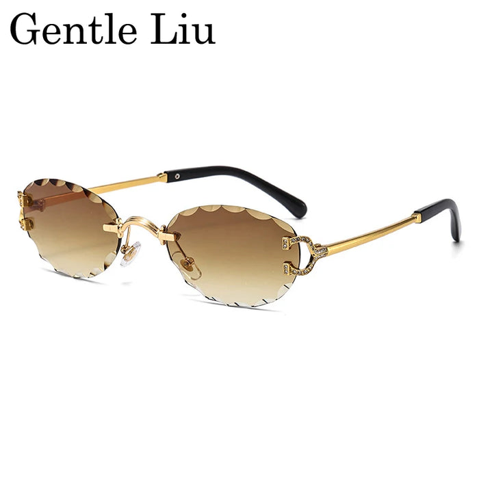 Oval Punk Rimless Change Color Sunglasses Men 2026 Luxury Brand  Photochromic Sunglass Metal Frame Cutting Lens Eyewear For Male