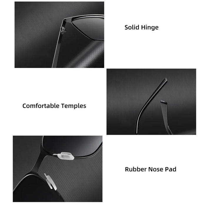 VIVIBEE Gafas de Sol Clásicas Rectangulares Polarizadas para Hombre, Negro Mate, UV400, de Moda, Cuadradas, con Bisagra de Resorte, para Conducir