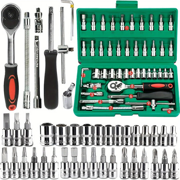 2025 New 46 Piece Auto Repair Combination Ratchet Wrench Vehicle mounted Socket Maintenance Tool Set with Storage Tool Box